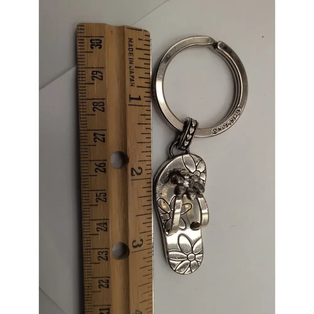Brighton Silver Tone Flip Flop Sandal Keychain Floral Charm Crystal Accent wear